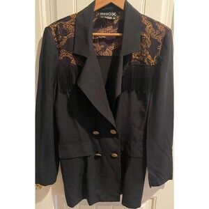 Nina K Blazer Women’s Size M Black Gold Tassel Fringe Western Shoulder Pads